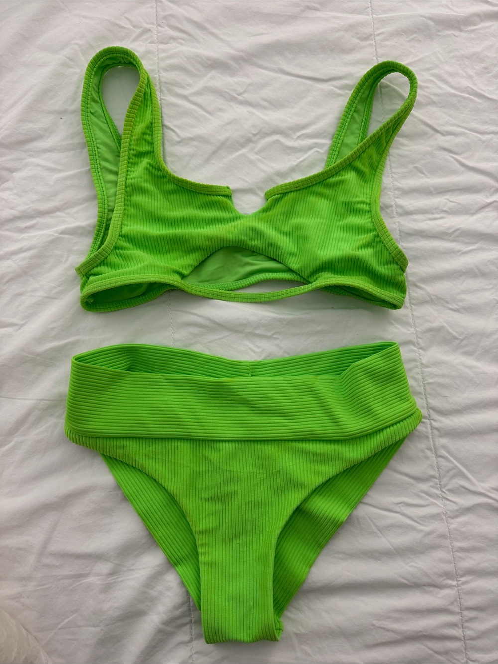 Frankie’s Women’s Neon Green Ribbed Bikini Set